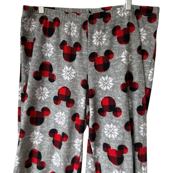 Disney Christmas Buffalo Plaid Mickey Print Plush Pajama Pants, Large - Picture 3 of 6